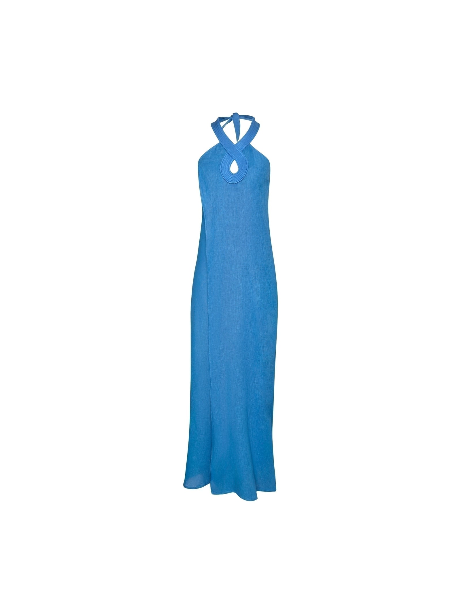 saída longa com matelassê em viscose com linho orla azul Suntime