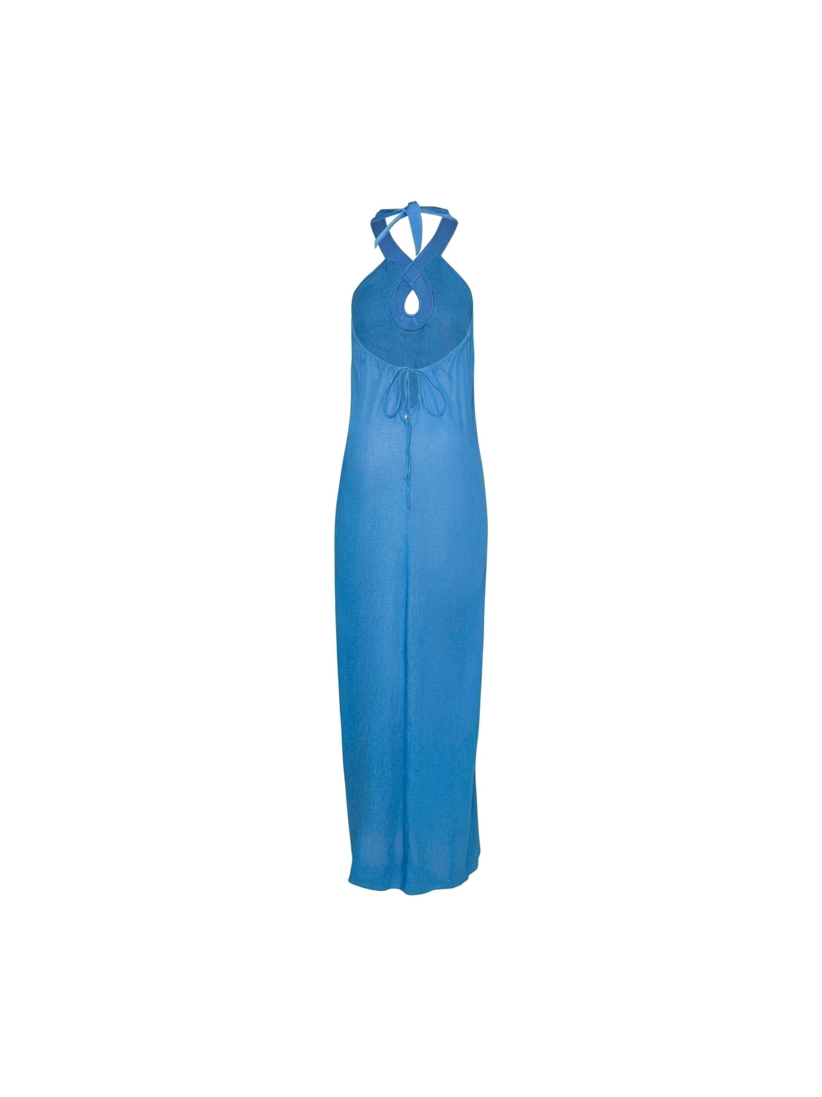 saída longa com matelassê em viscose com linho orla azul Suntime