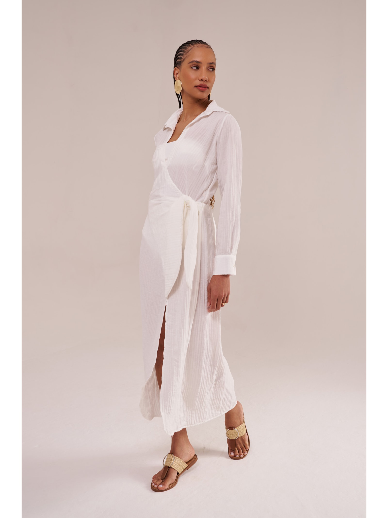 saída longa mykonos manga longa rayon off white Suntime