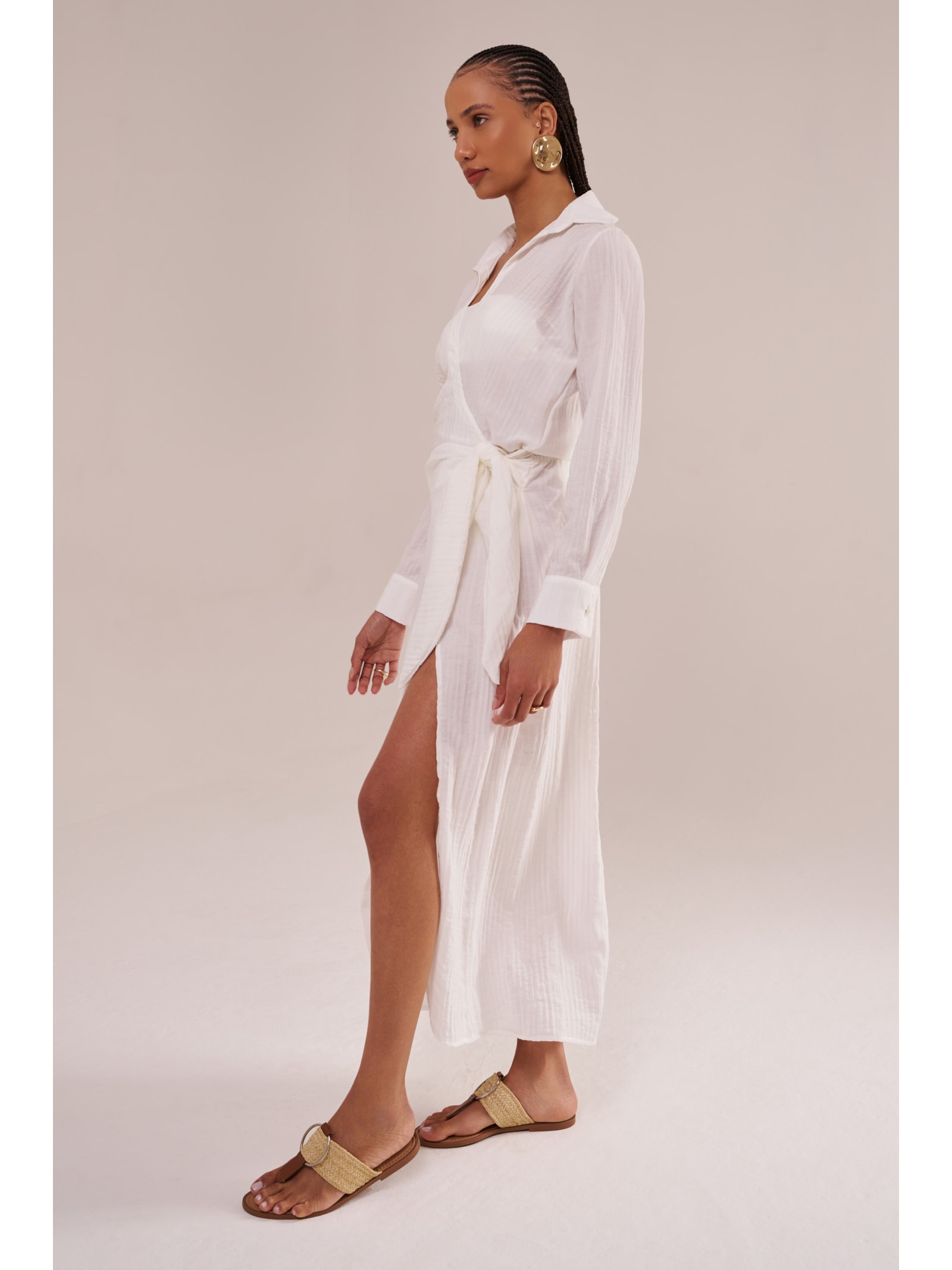 saída longa mykonos manga longa rayon off white Suntime