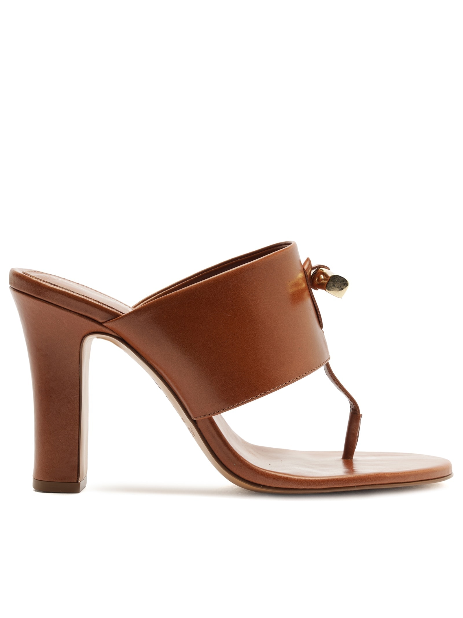 Sandália Couro Salto Médio Tira Thong Marrom Arezzo + Isla