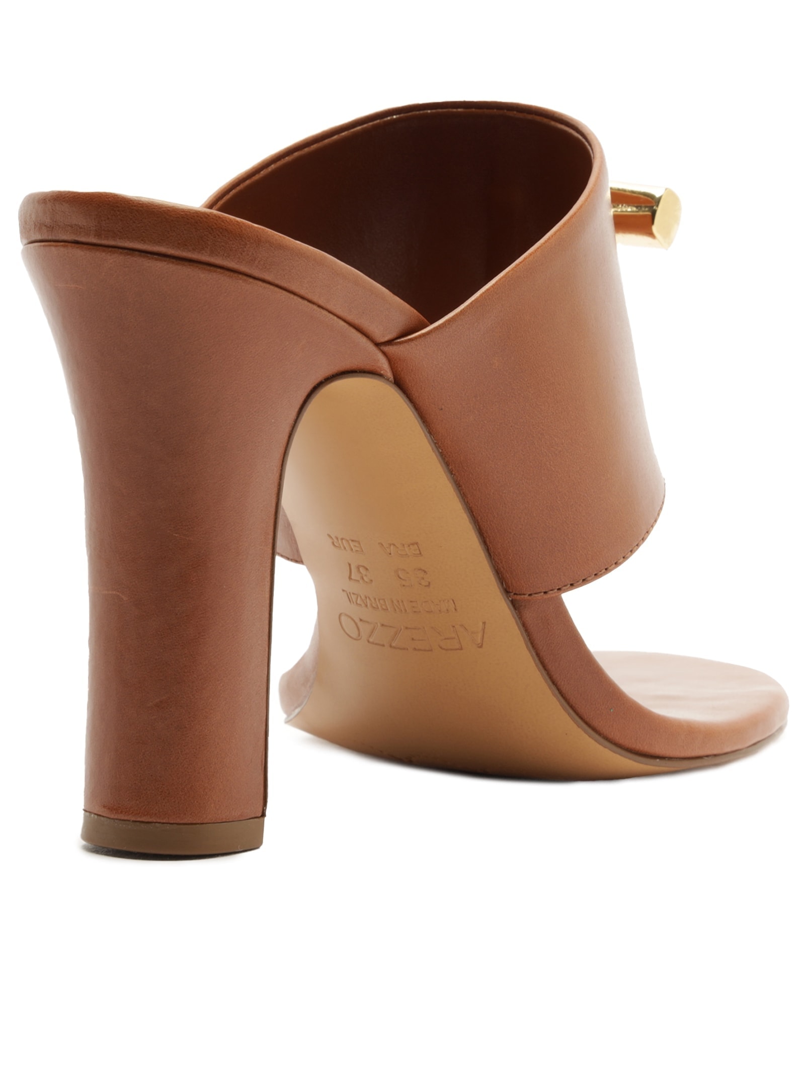 Sandália Couro Salto Médio Tira Thong Marrom Arezzo + Isla