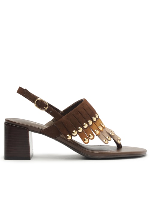 Sandália Feminina Acamurçada Bloco Franjas Mix – Marrom