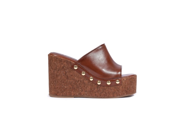 Sandália Feminina Anabela Couro - Marrom