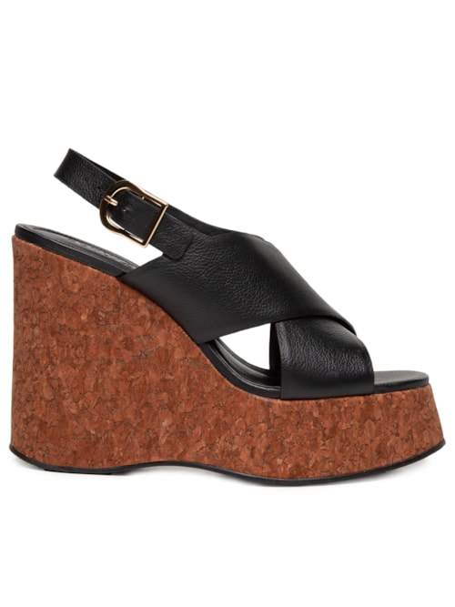 Sandália Feminina Anabela Couro – Preto