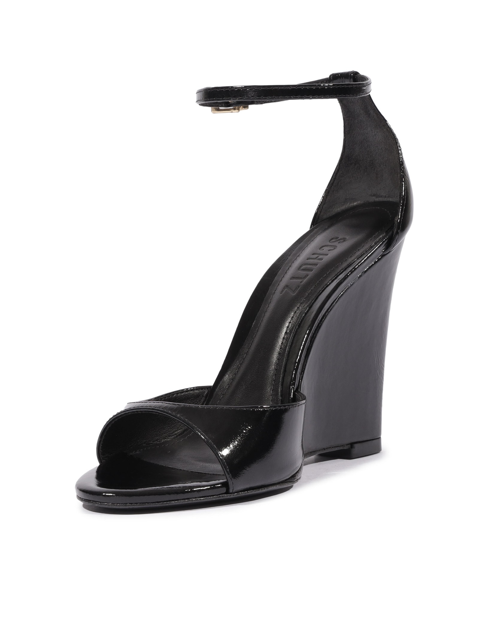 Sandália Feminina Anabela Couro Preto Schutz