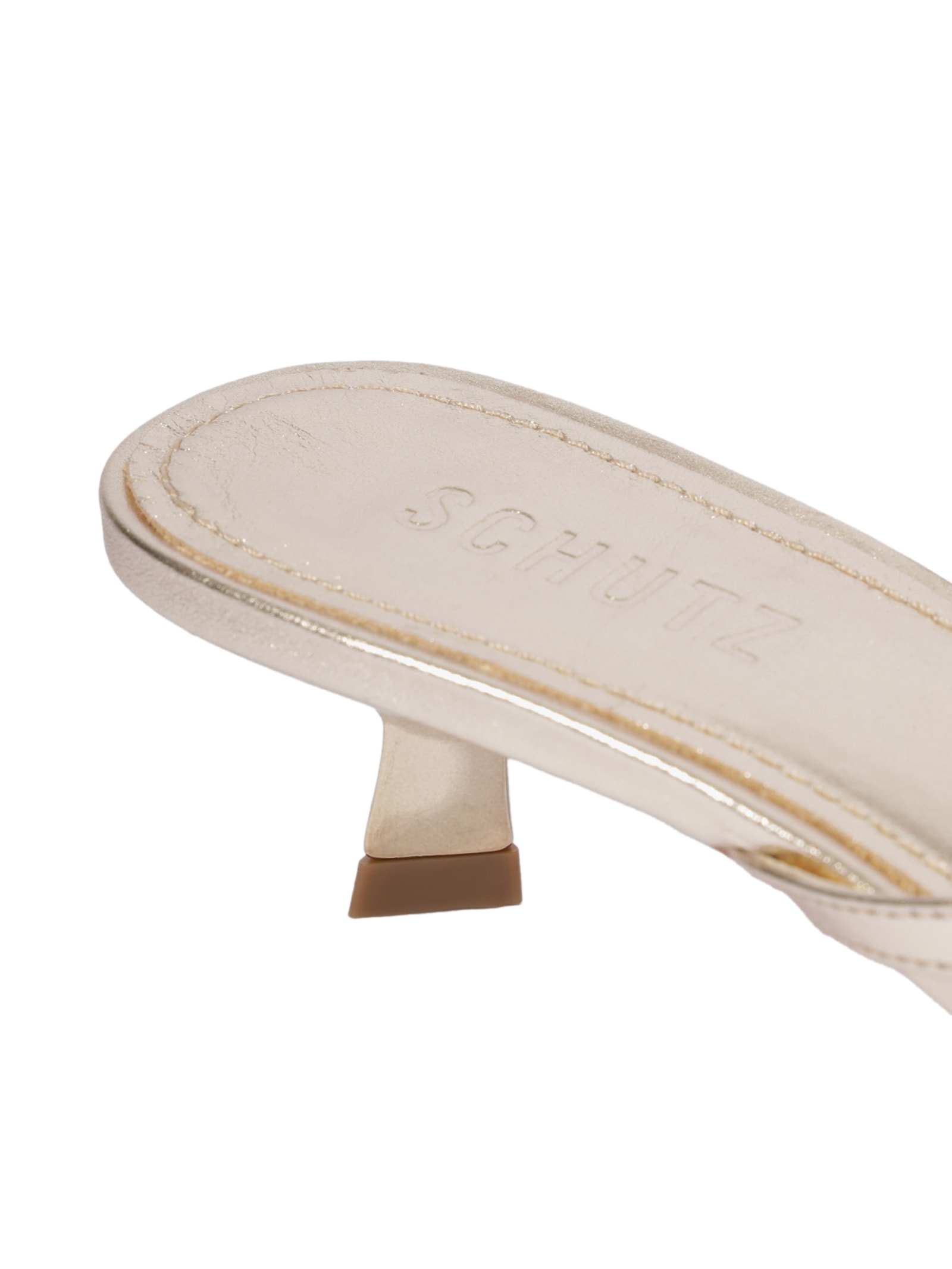 Sandália Feminina Bico Redondo Couro Dourado Schutz