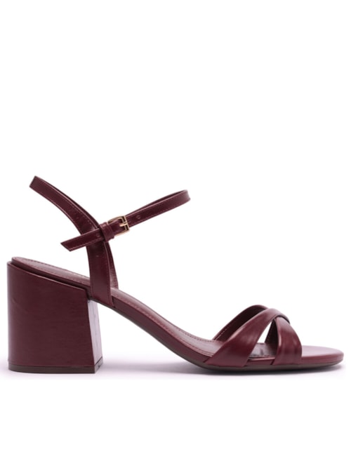 Sandália Feminina Bordô Couro Bloco Tiras Finas Básica – Vinho