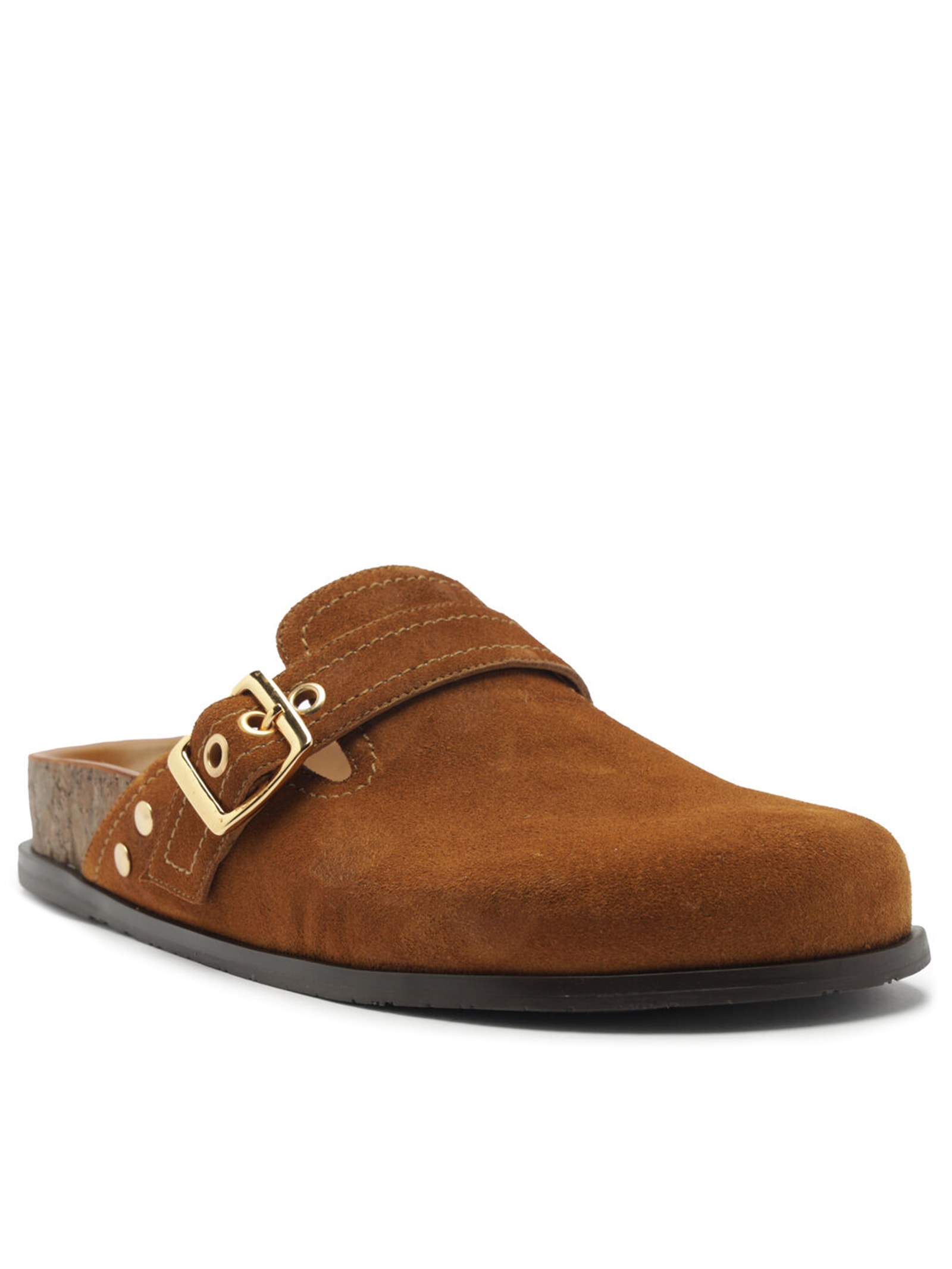 Arezzo Sandália Feminina Clog Sabot Camurça Rasteira Fivela Marrom