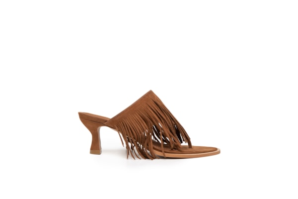 Sandália Feminina Com Franjas Em Couro - Marrom