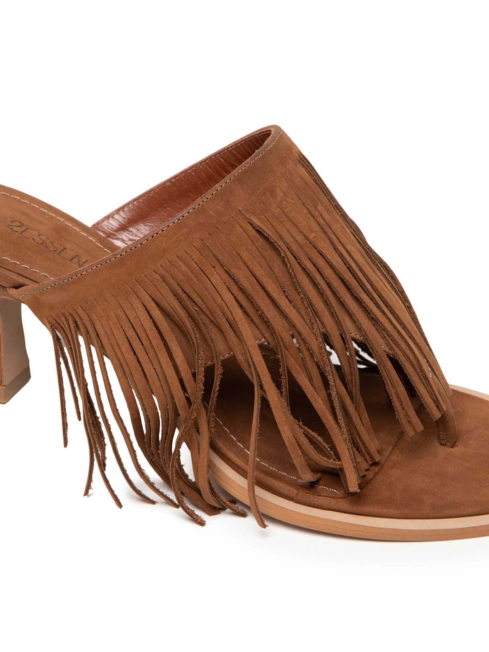 Sandália Feminina Com Franjas Em Couro Marrom '2Essential