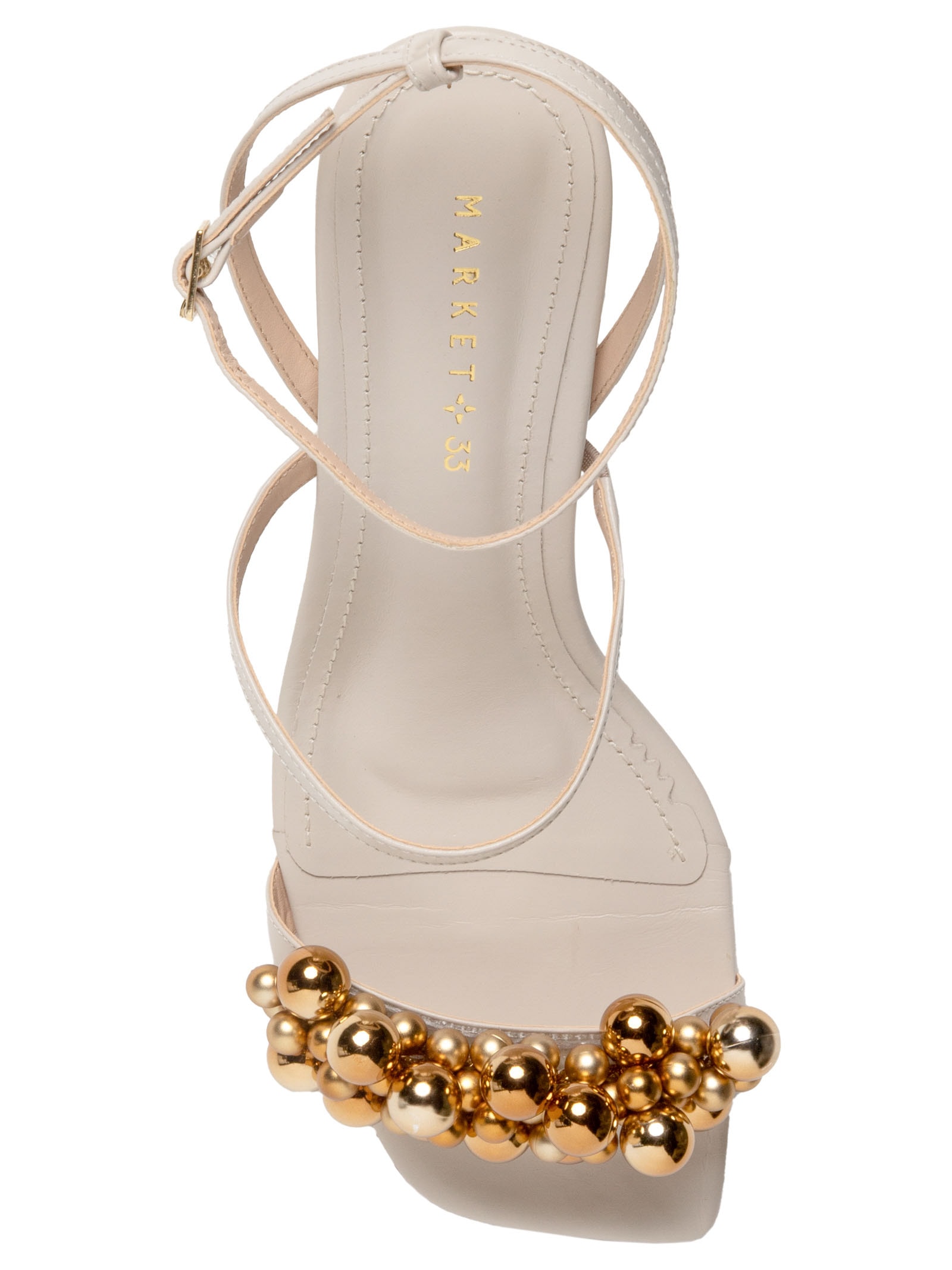 Sandália Feminina Com Salto Enfeites Off White Market 33