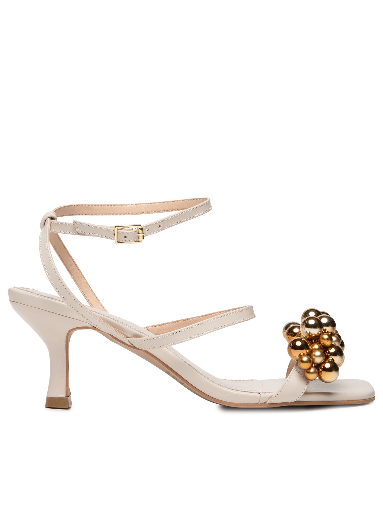 Sandália Feminina Com Salto Enfeites Off White Market 33