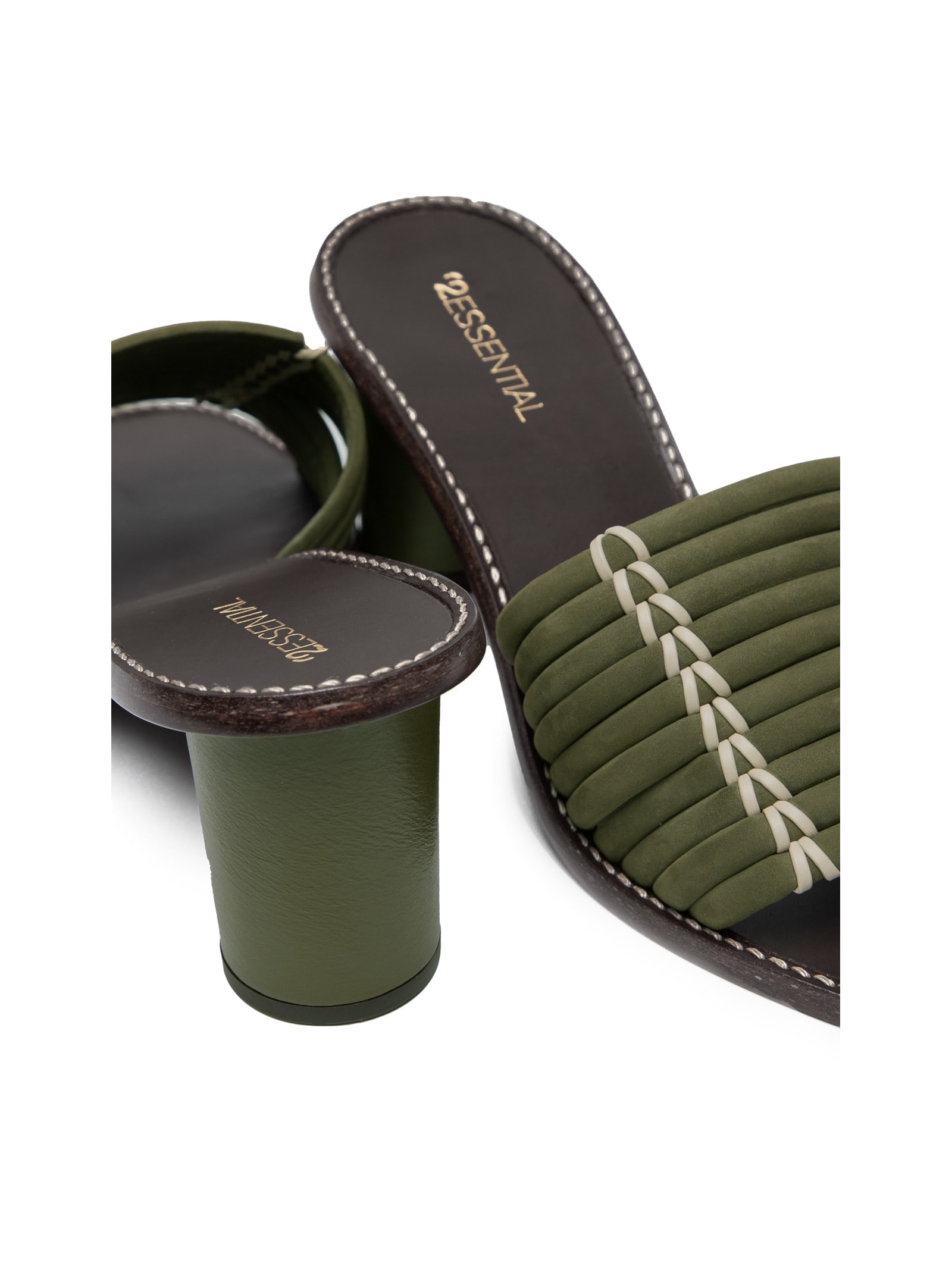 Sandália Feminina Com Salto Médio Em Couro Cordas Verde '2Essential