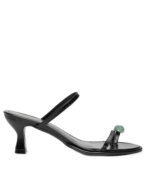 Sandália Feminina Com Tiras Finas Em Couro – Preto