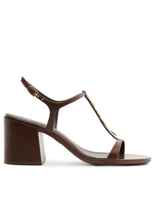 Sandália Feminina Couro Bloco Metais – Marrom