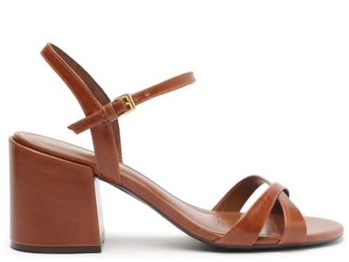 Sandália Feminina Couro Bloco Tiras Finas Básica – Marrom