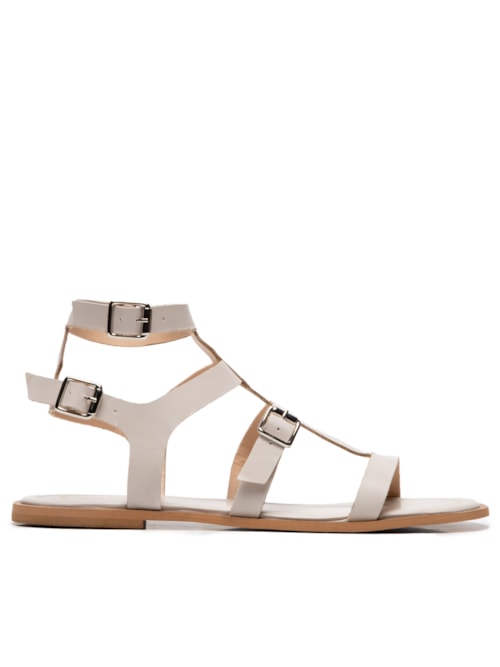 Sandália Feminina Couro Gladiadora Básica Com Fivelas – Off White