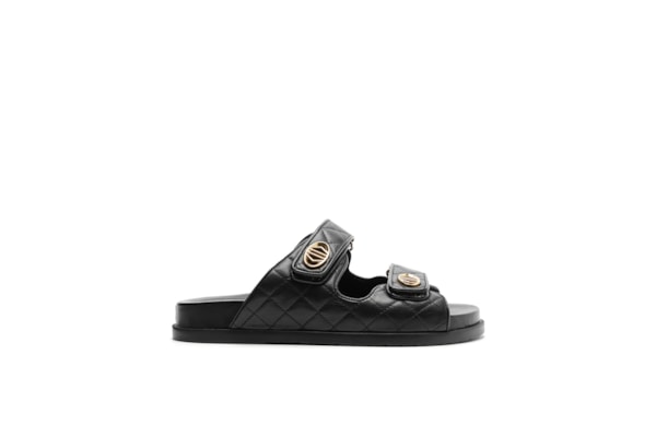 Sandália Feminina Couro Matelassê Velcro - Preto