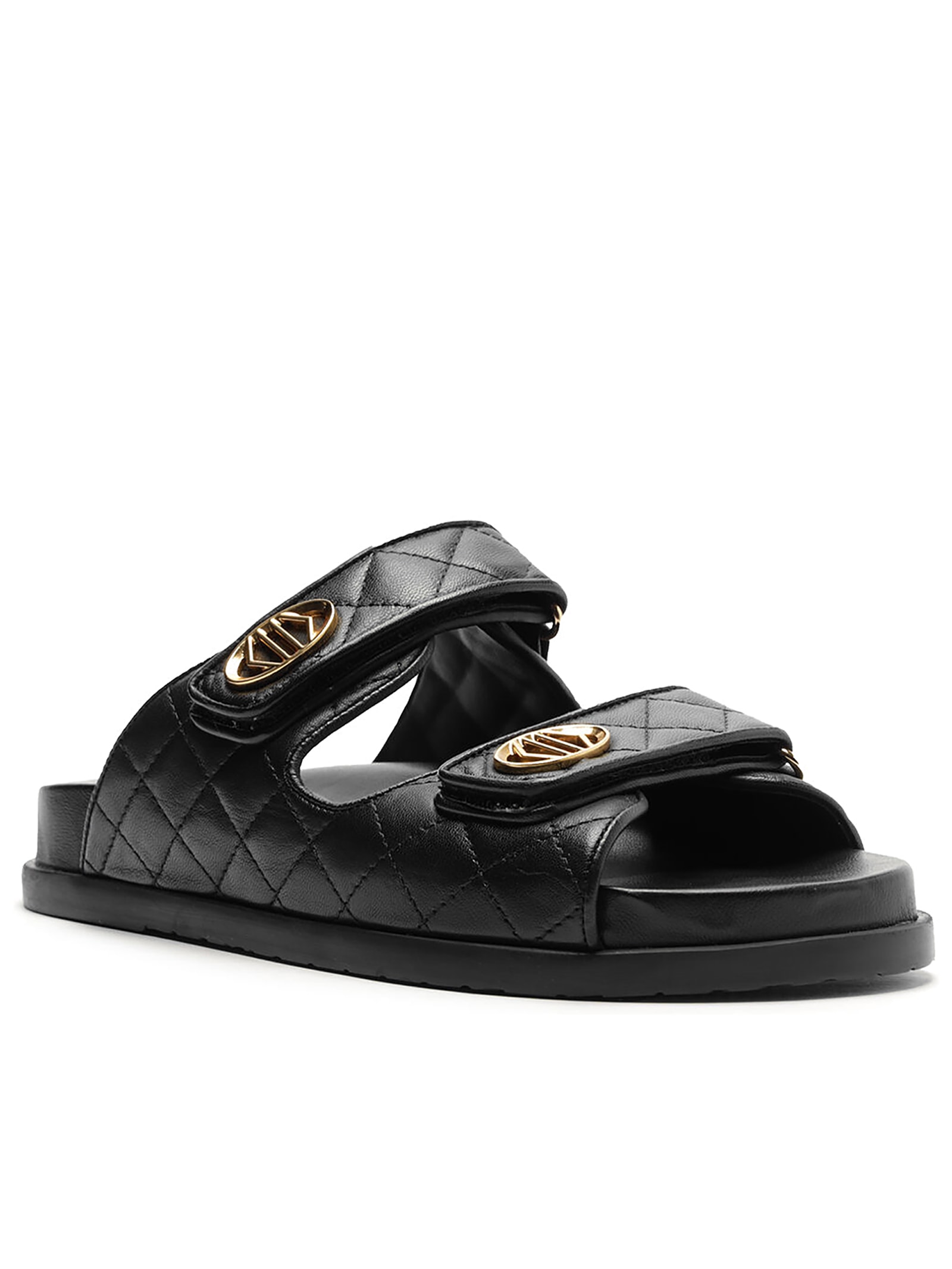 Sandália Feminina Couro Matelassê Velcro Preto Arezzo