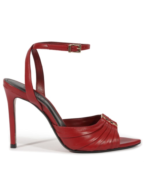 Sandália Feminina Couro Salto Alto Fino – Vermelho