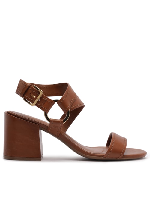 Sandália Feminina Couro Salto Bloco – Marrom