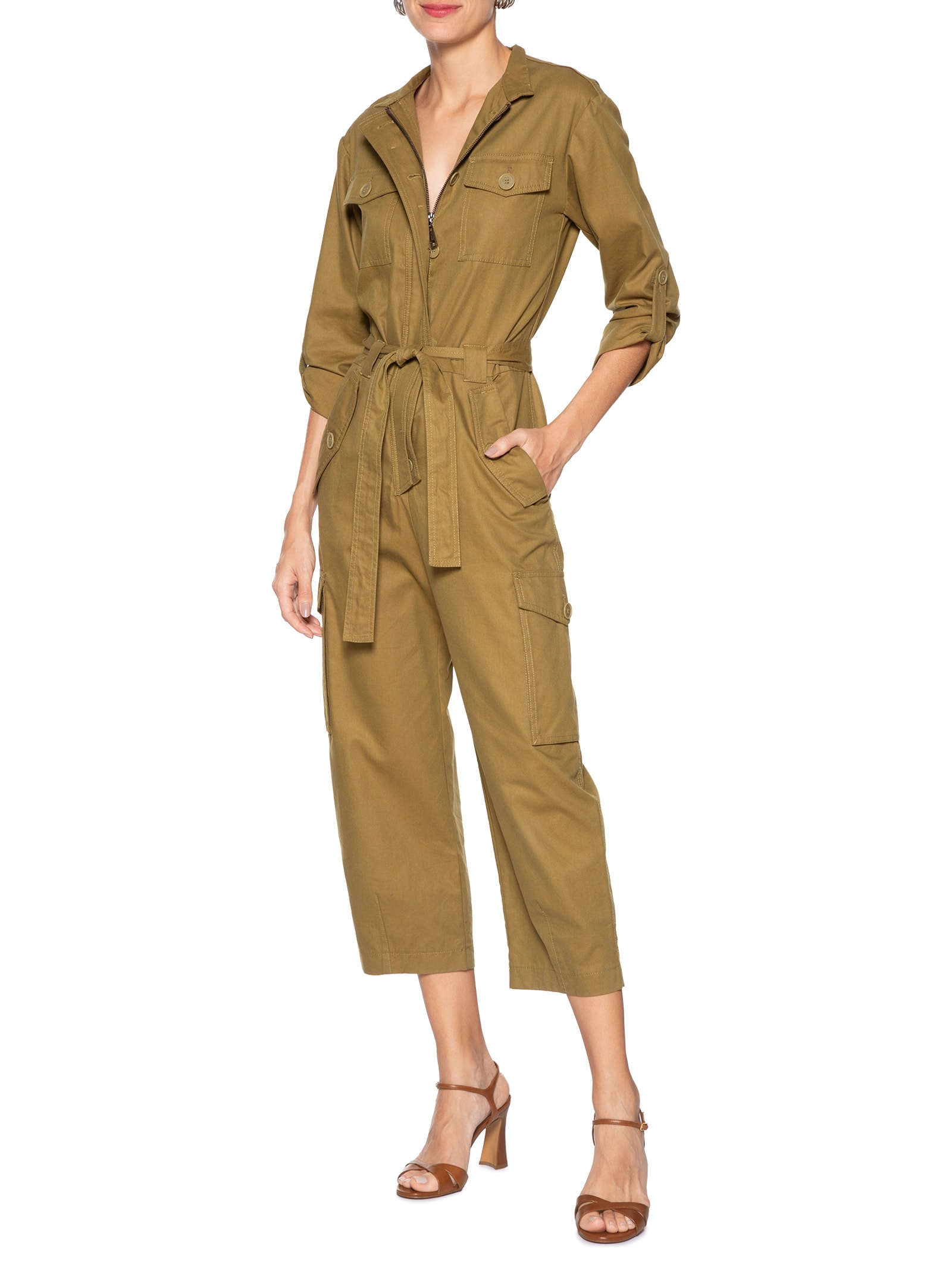 Sandália Feminina Couro Salto Bloco Tiras Cruzadas Marrom Arezzo