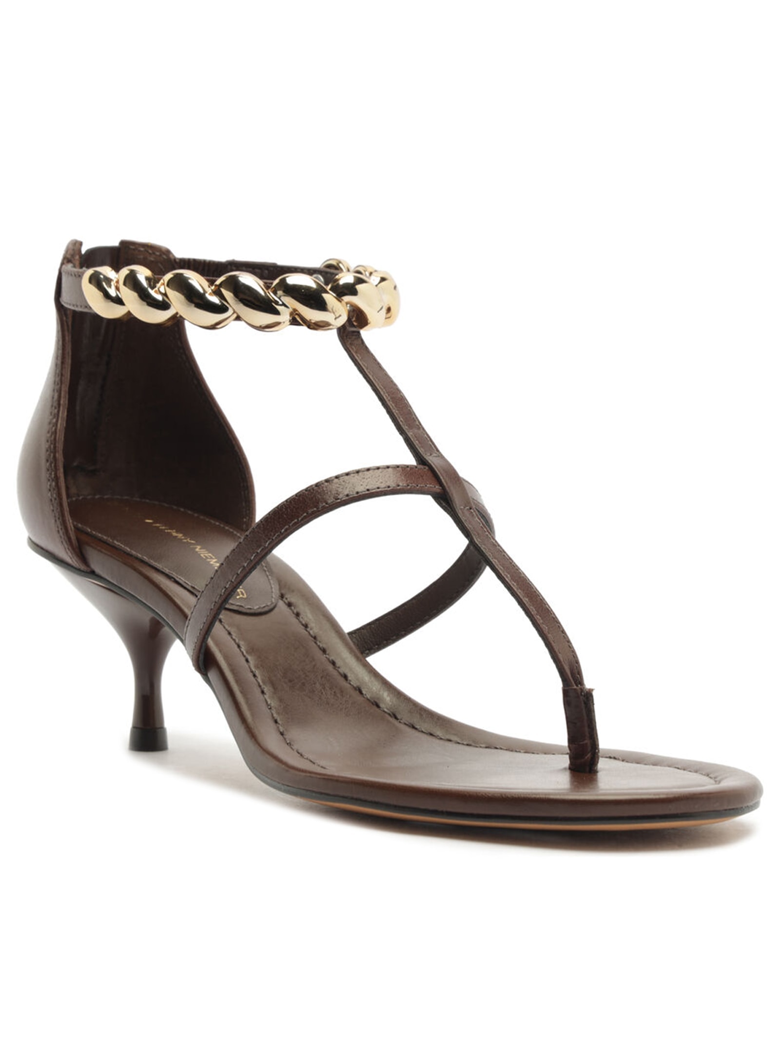 Sandália Feminina Couro Salto Kitten Thong Marrom Arezzo + Lenny Niemeyer