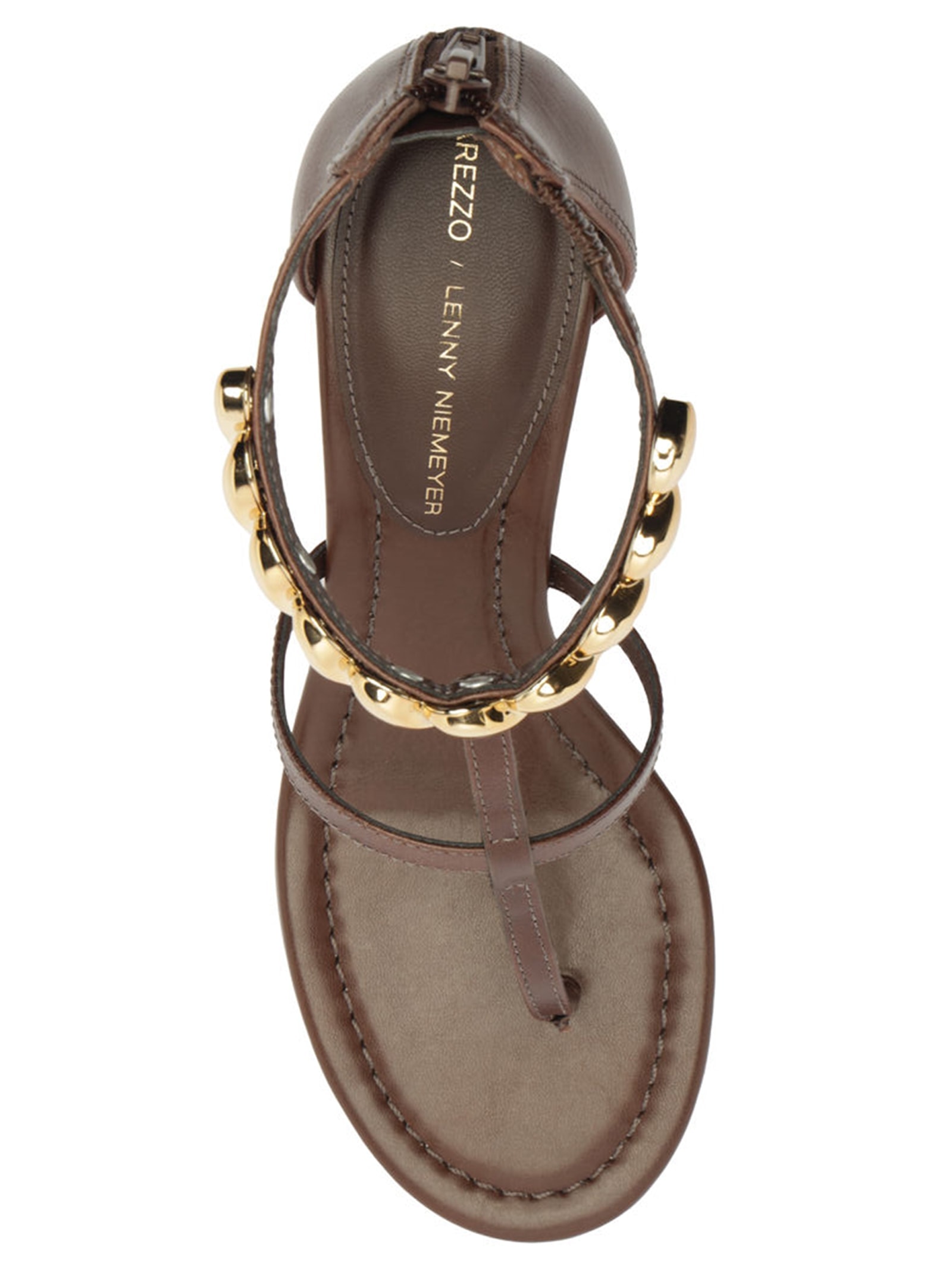 Sandália Feminina Couro Salto Kitten Thong Marrom Arezzo + Lenny Niemeyer