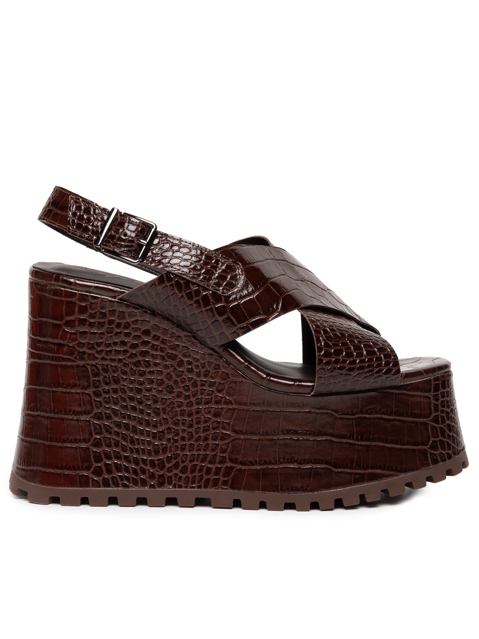 Sandália Feminina Croco Dacar Marrom Luiza Barcelos