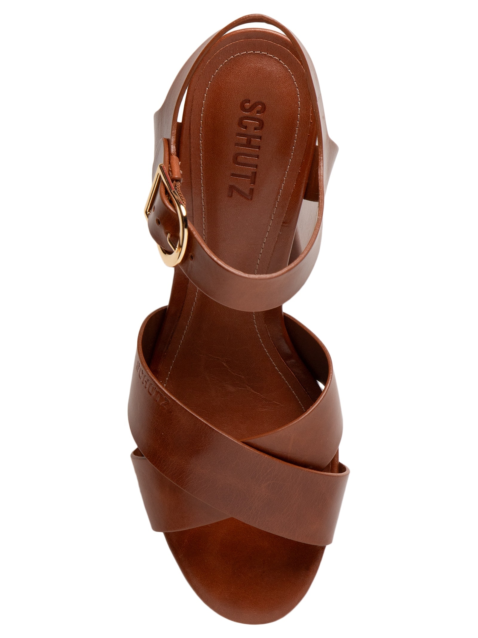 Sandália Feminina Daisy Salto Bloco Couro Marrom Schutz