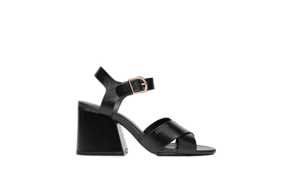 Sandália Feminina Daisy Salto Bloco Couro - Preto