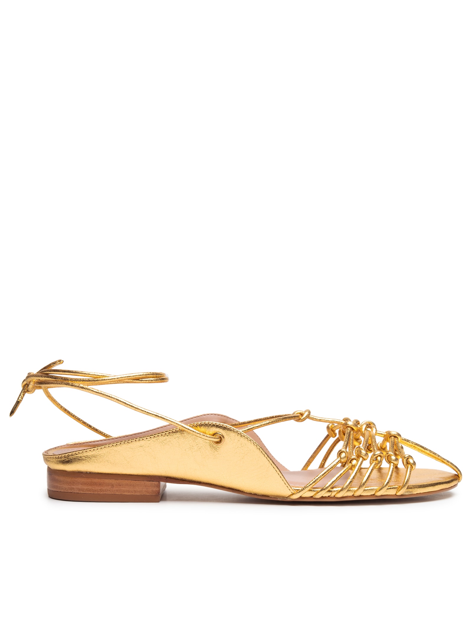 Sandália Feminina De Amarração Com Tiras Em Couro Dourado '2Essential