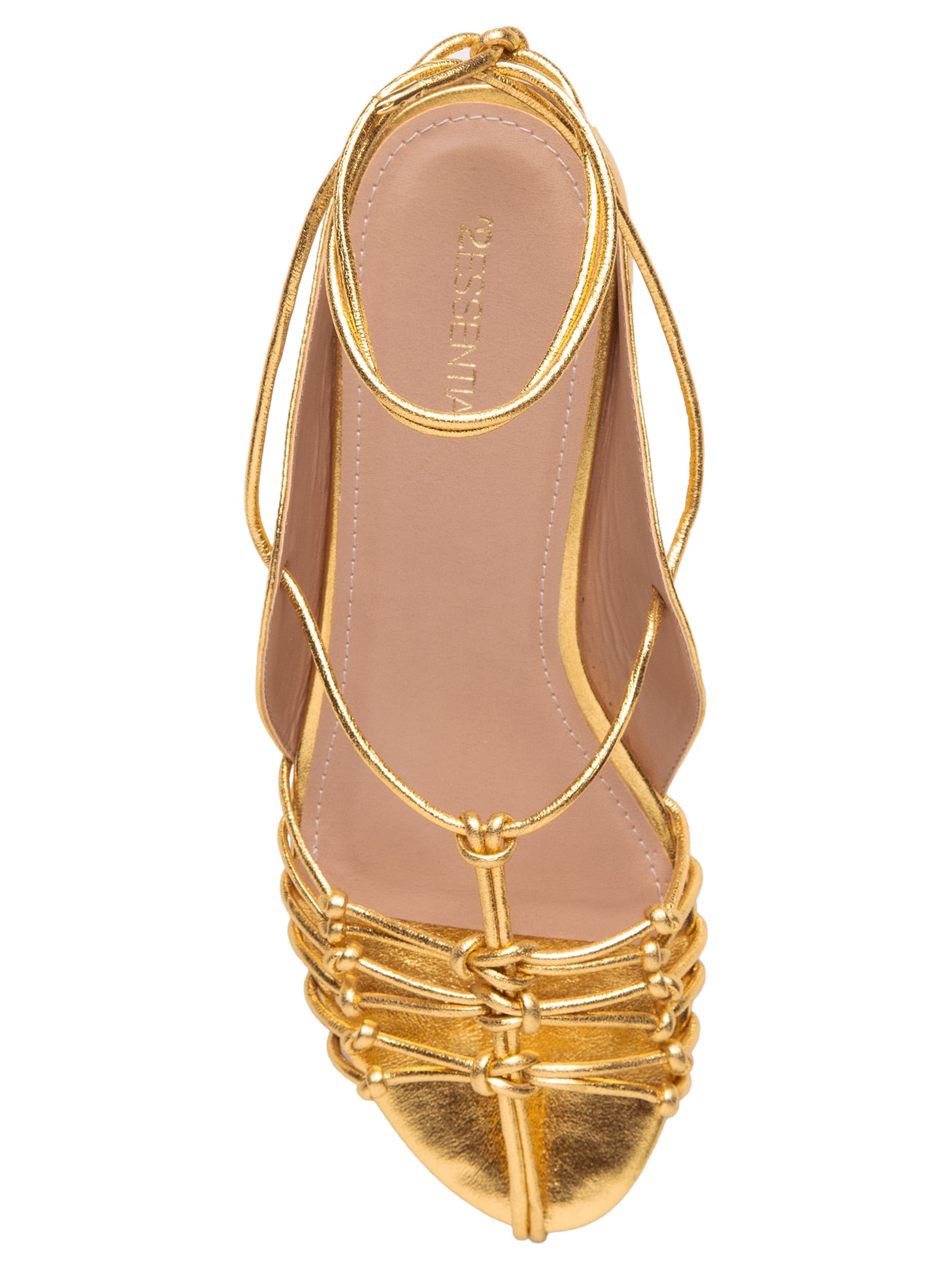 Sandália Feminina De Amarração Com Tiras Em Couro Dourado '2Essential