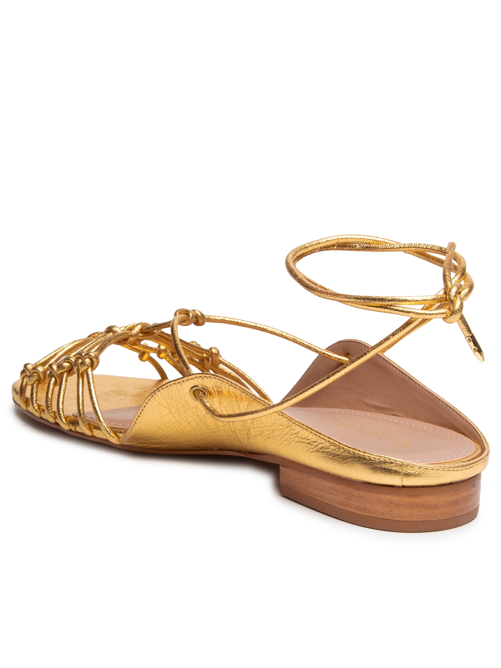 Sandália Feminina De Amarração Com Tiras Em Couro Dourado '2Essential