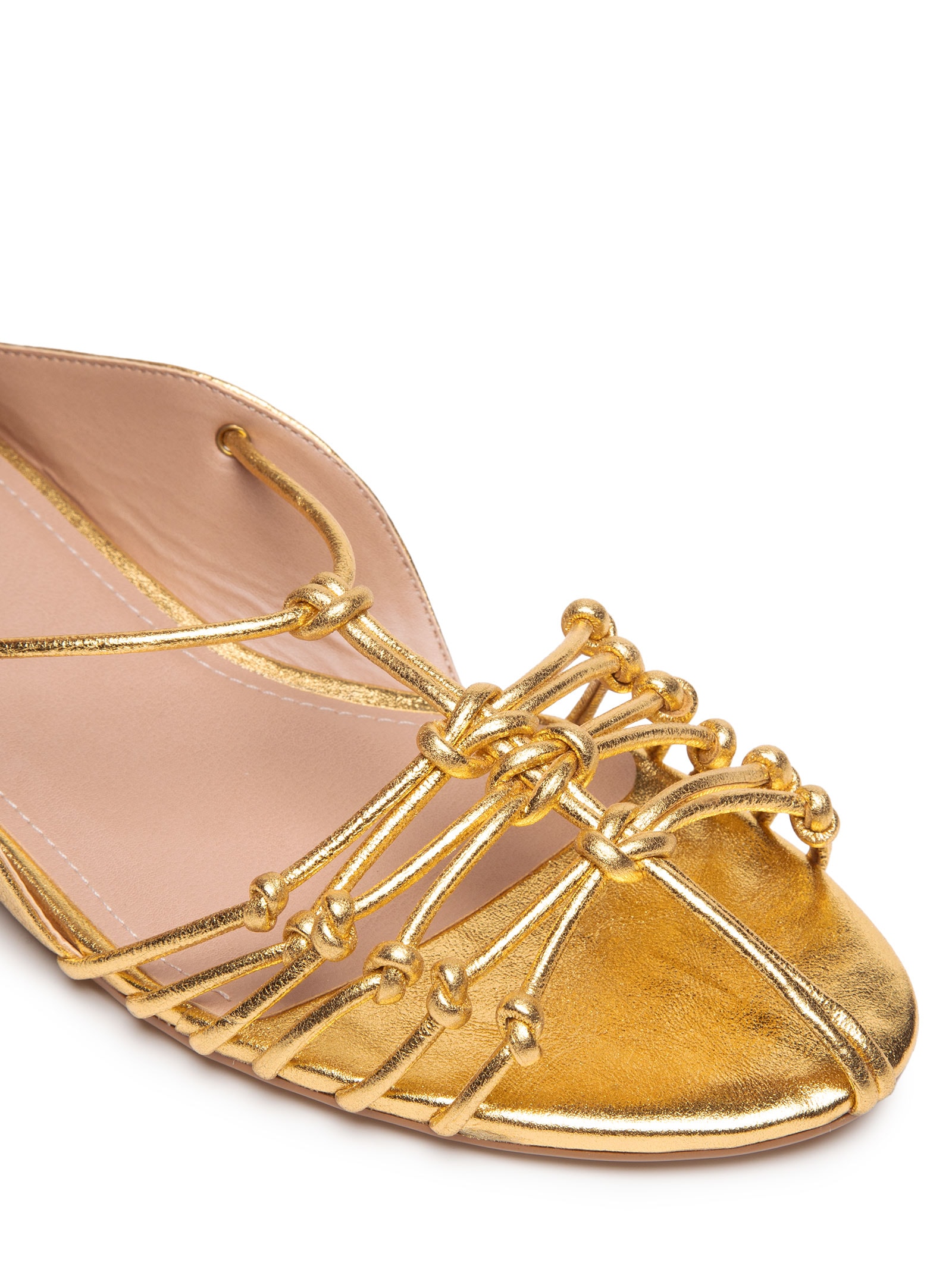 Sandália Feminina De Amarração Com Tiras Em Couro Dourado '2Essential