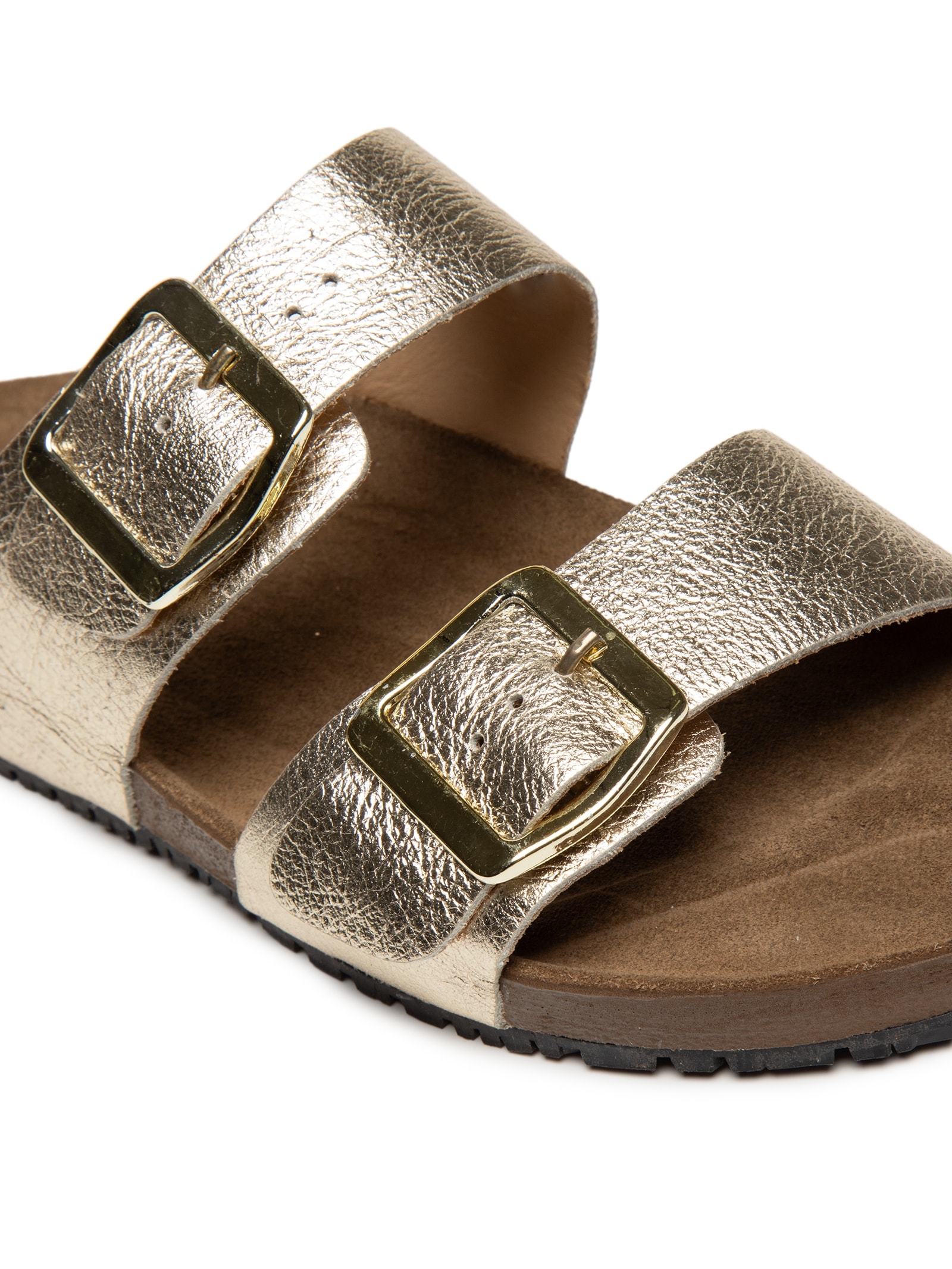 Sandália Feminina De Tiras Básica Em Couro Dourado Basiq