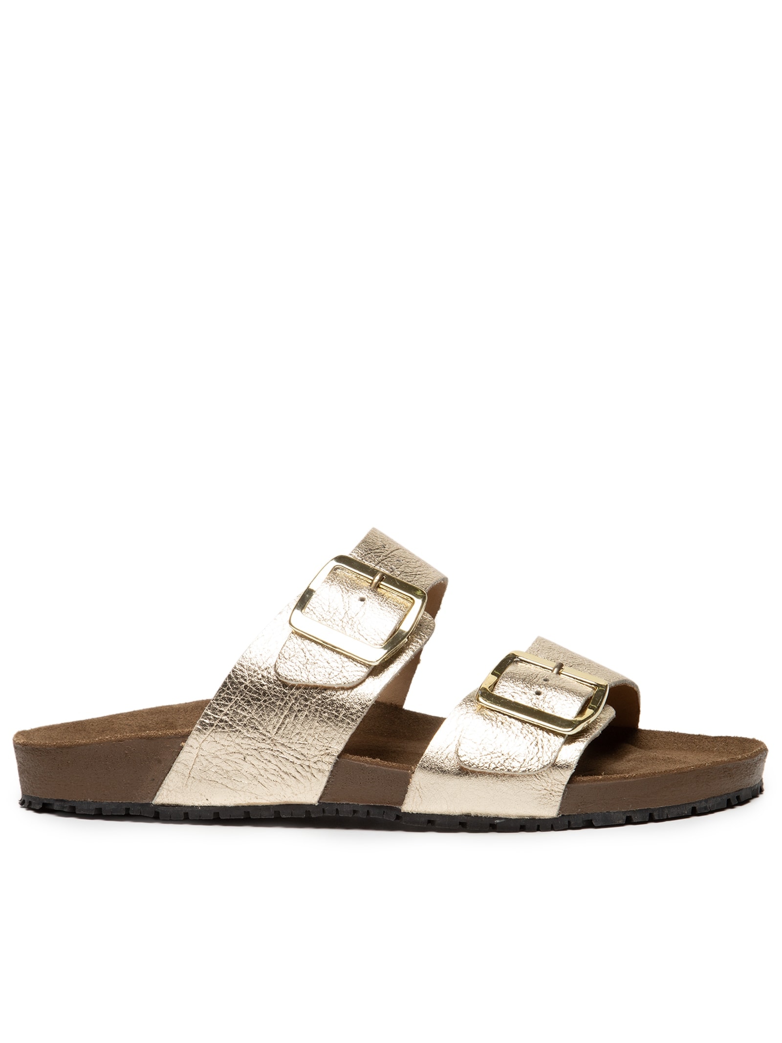 Sandália Feminina De Tiras Básica Em Couro Dourado Basiq