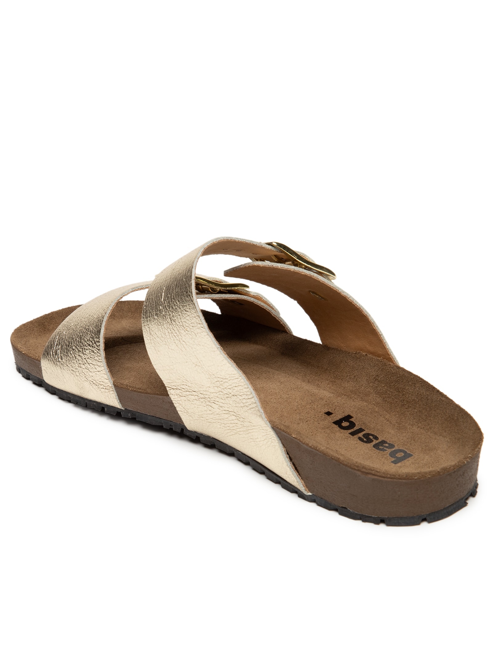 Sandália Feminina De Tiras Básica Em Couro Dourado Basiq