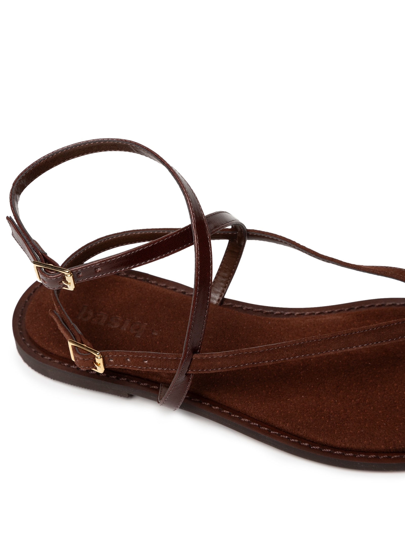 Sandália Feminina De Tiras Finas Em Couro Marrom Basiq