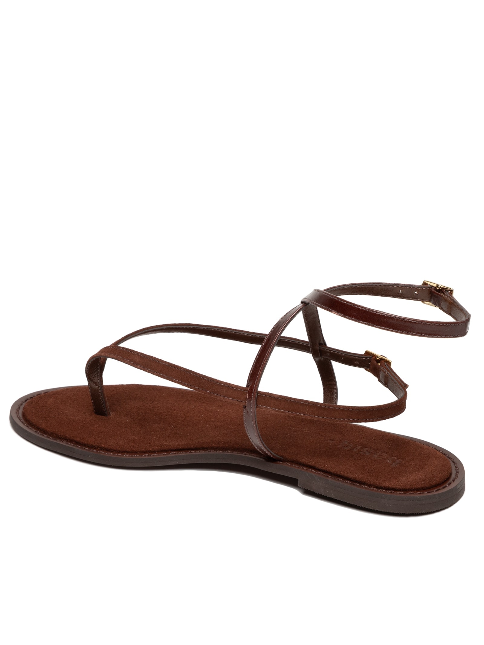 Sandália Feminina De Tiras Finas Em Couro Marrom Basiq
