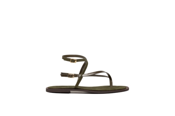 Sandália Feminina De Tiras Finas Em Couro - Verde