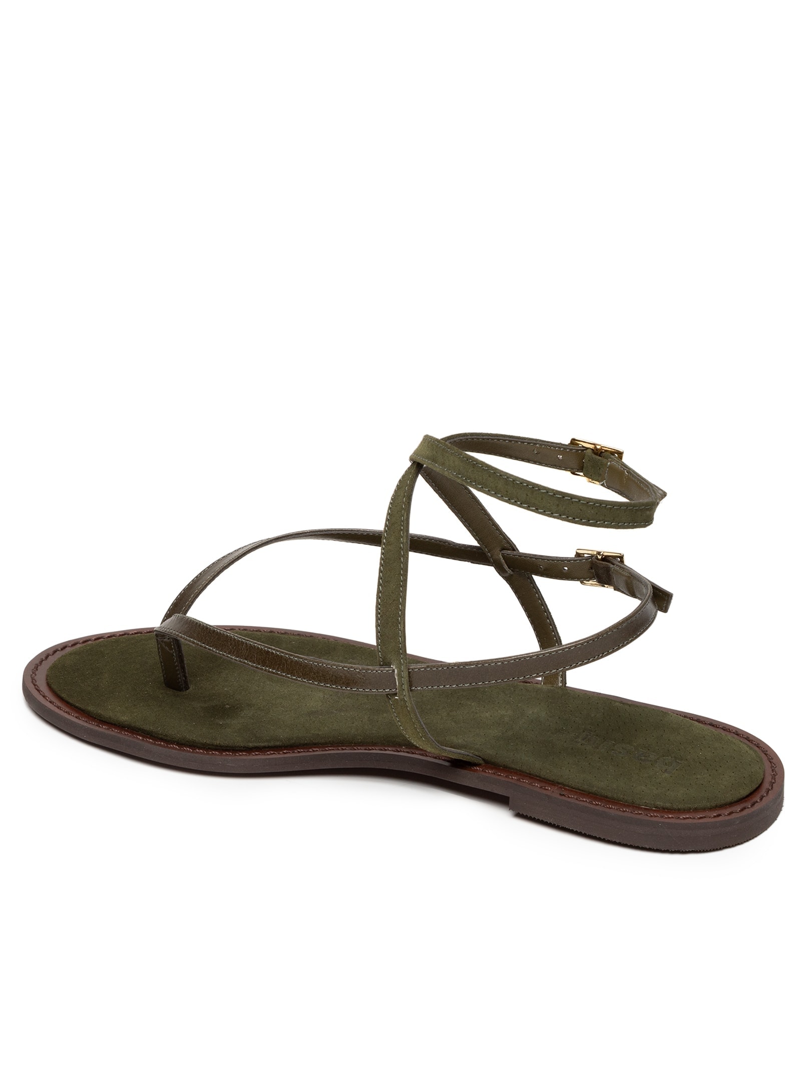 Sandália Feminina De Tiras Finas Em Couro Verde Basiq