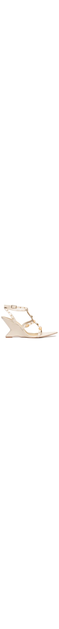 Sandália Feminina em Couro com Pedraria e Salto Anabela - Off White