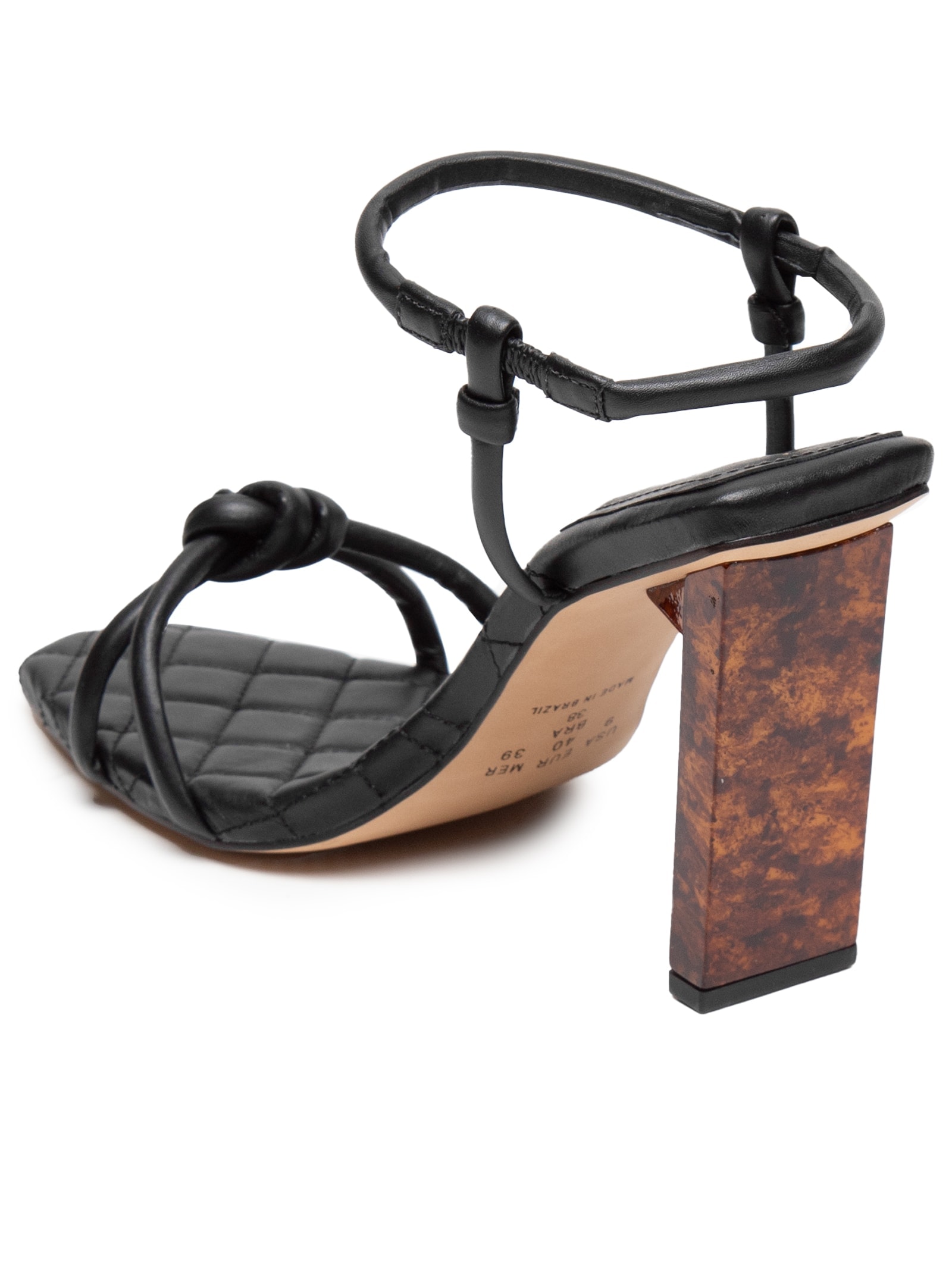 Sandália Feminina Em Couro Com Salto Alto Marmorizado Preto Market 33