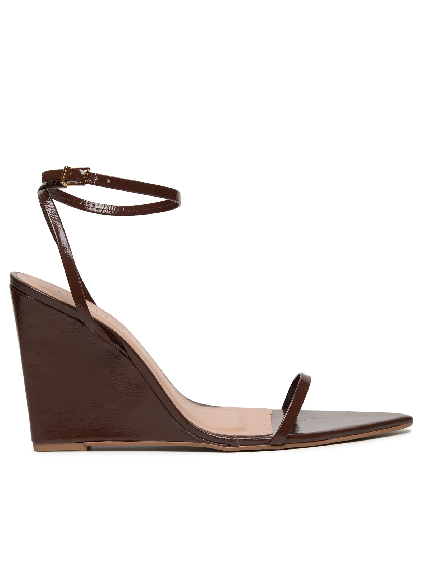 Sandália Feminina Em Couro Com Salto Anabela Marrom Market 33