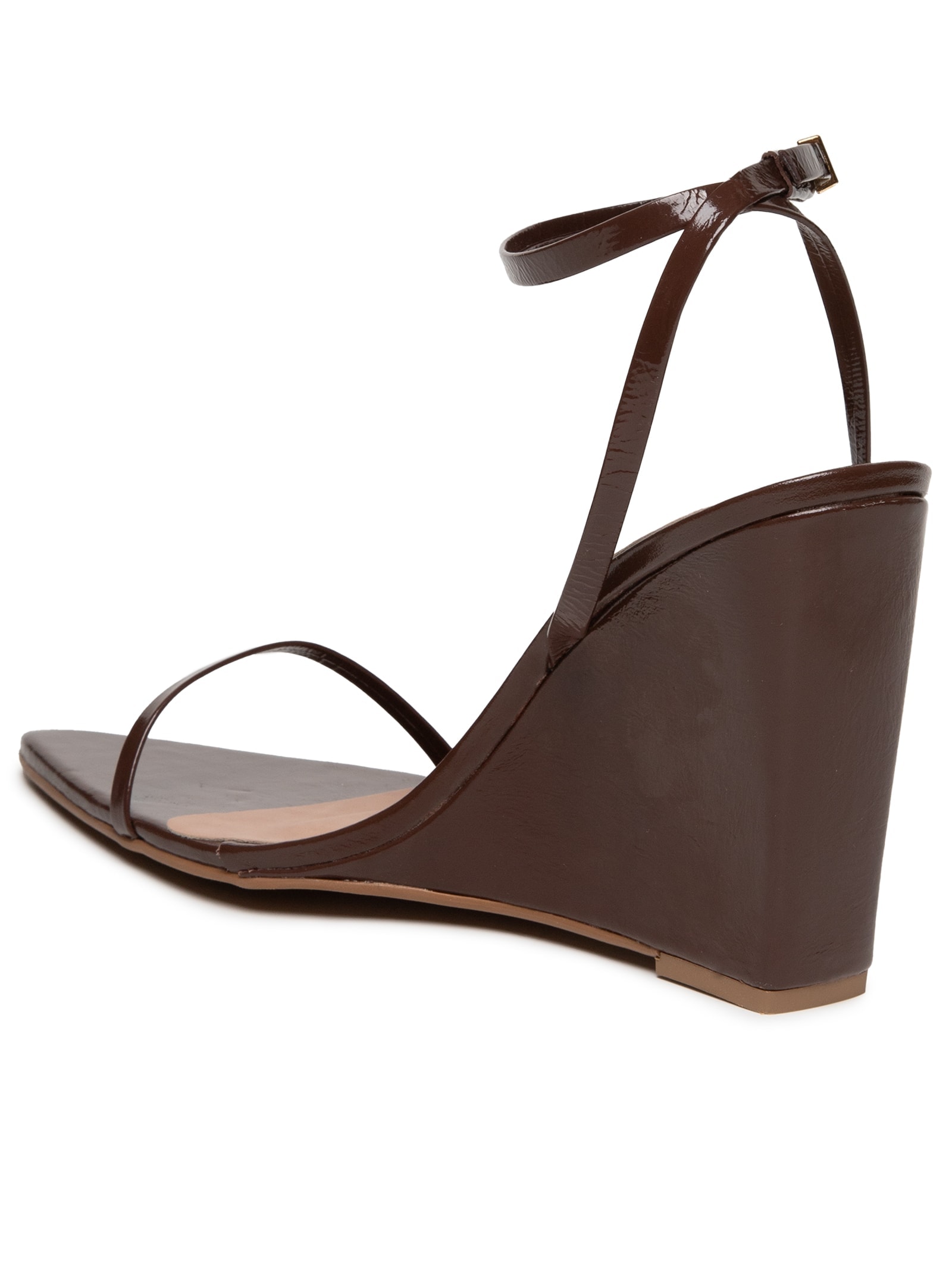 Sandália Feminina Em Couro Com Salto Anabela Marrom Market 33