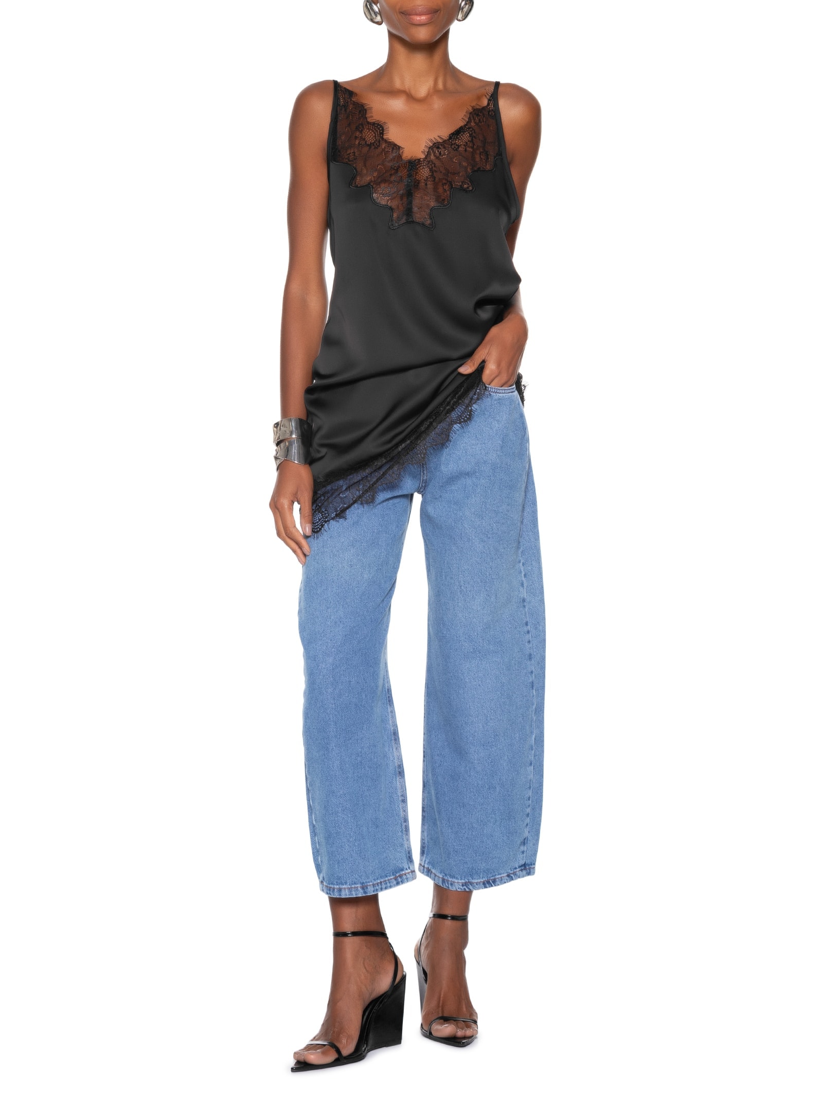 Sandália Feminina Em Couro Com Salto Anabela Preto Market 33