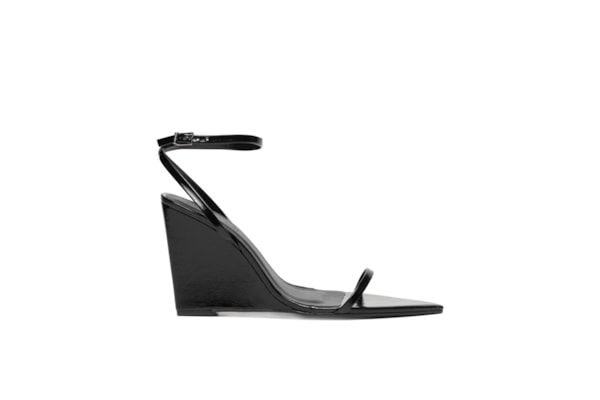 Sandália Feminina Em Couro Com Salto Anabela - Preto