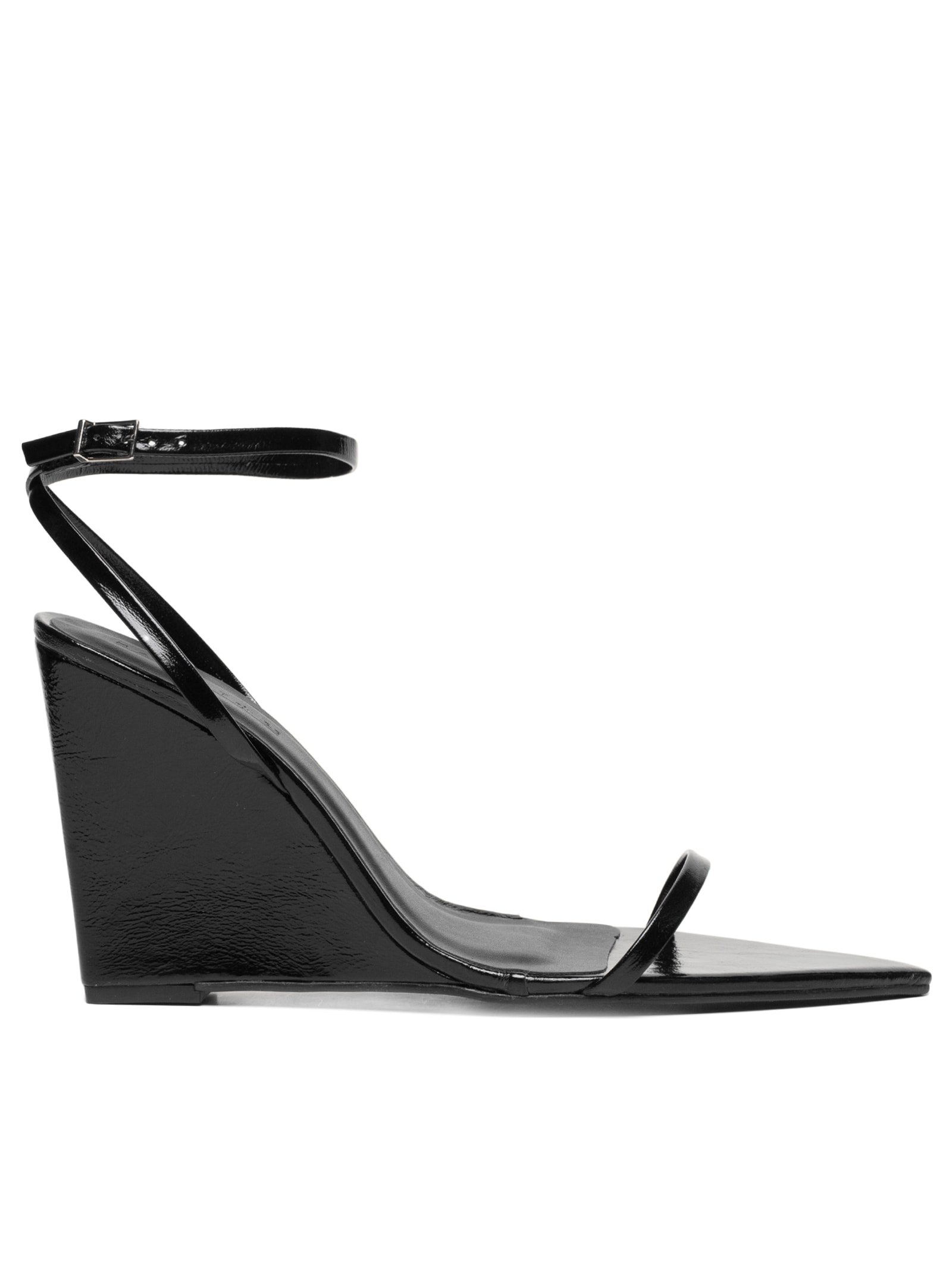 Sandália Feminina Em Couro Com Salto Anabela Preto Market 33